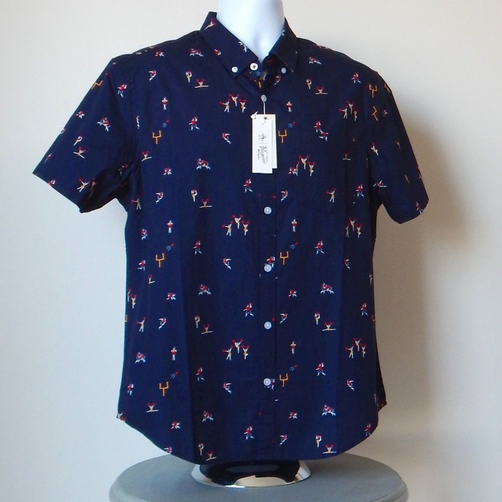 PENGUIN ORIGINAL Sport Men Print Allover Button Down Shirt Dark Sapphire NWT